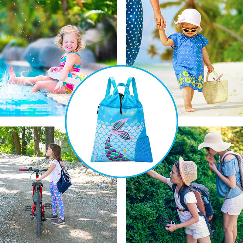 Mermaid Gym Drawstring Backpack String Bag 