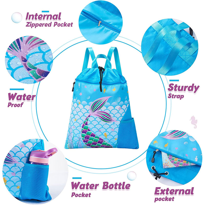Mermaid Gym Drawstring Backpack String Bag 